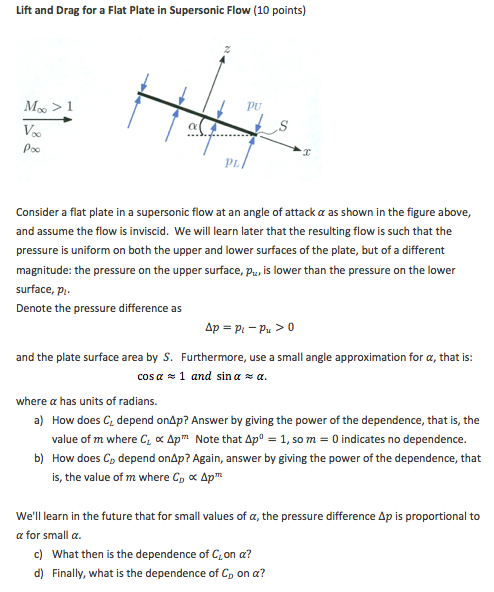 Lift and Drag for a Flat Plate in Supersonic Flow (10 | Chegg.com