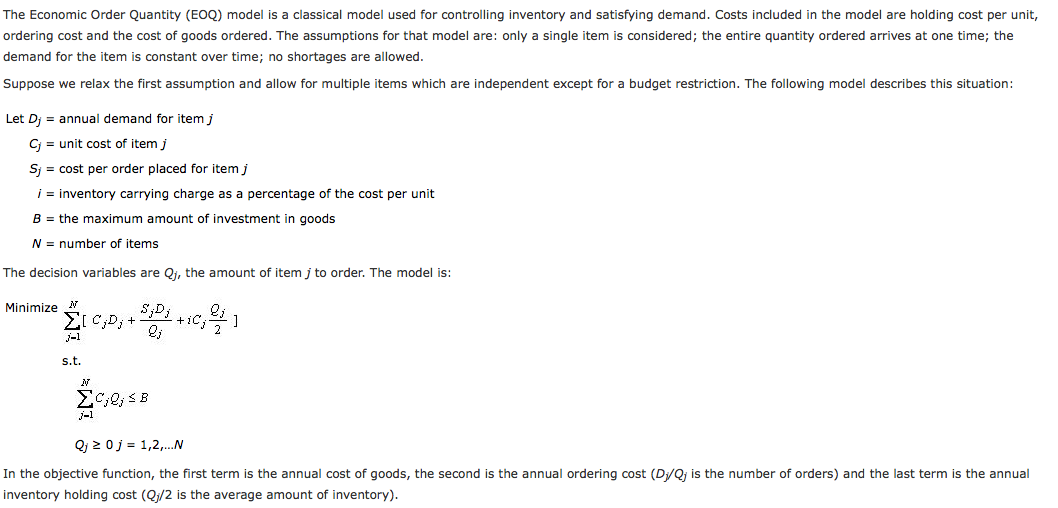 Solved The Economic Order Quantity (EOQ) model is a | Chegg.com