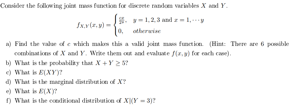 Consider the following joint mass function for | Chegg.com