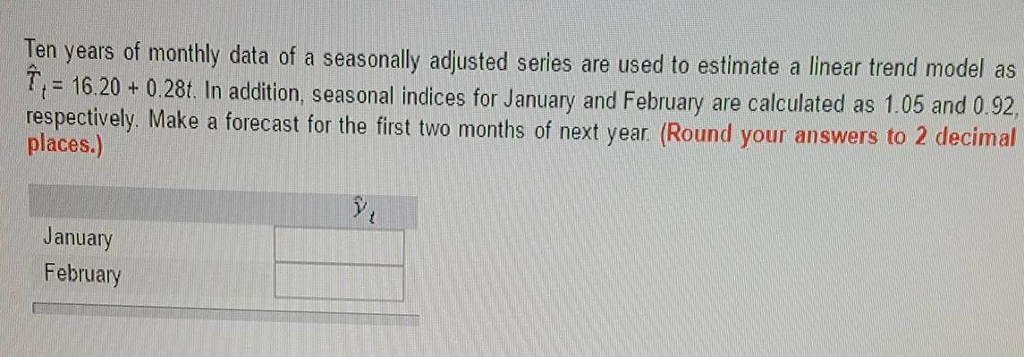 Solved Ten years of monthly data of a seasonally adjusted | Chegg.com
