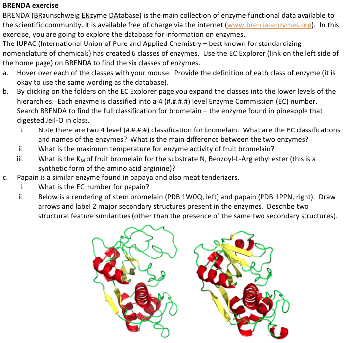BRENDA exercise BRENDA (BRaunschweig ENzyme DAtabase)