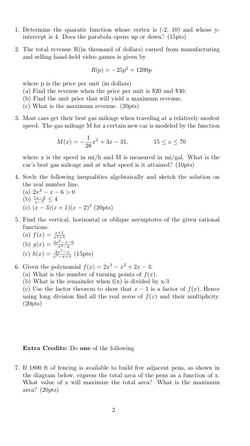 Solved Determine the quadratic function whose vertex is (-2. | Chegg.com