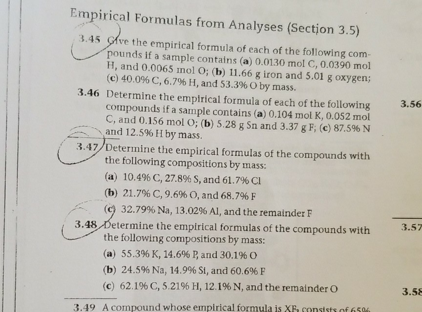 Solved Empirical Formulas From Analyses (Section 3.5) Ve The | Chegg.com