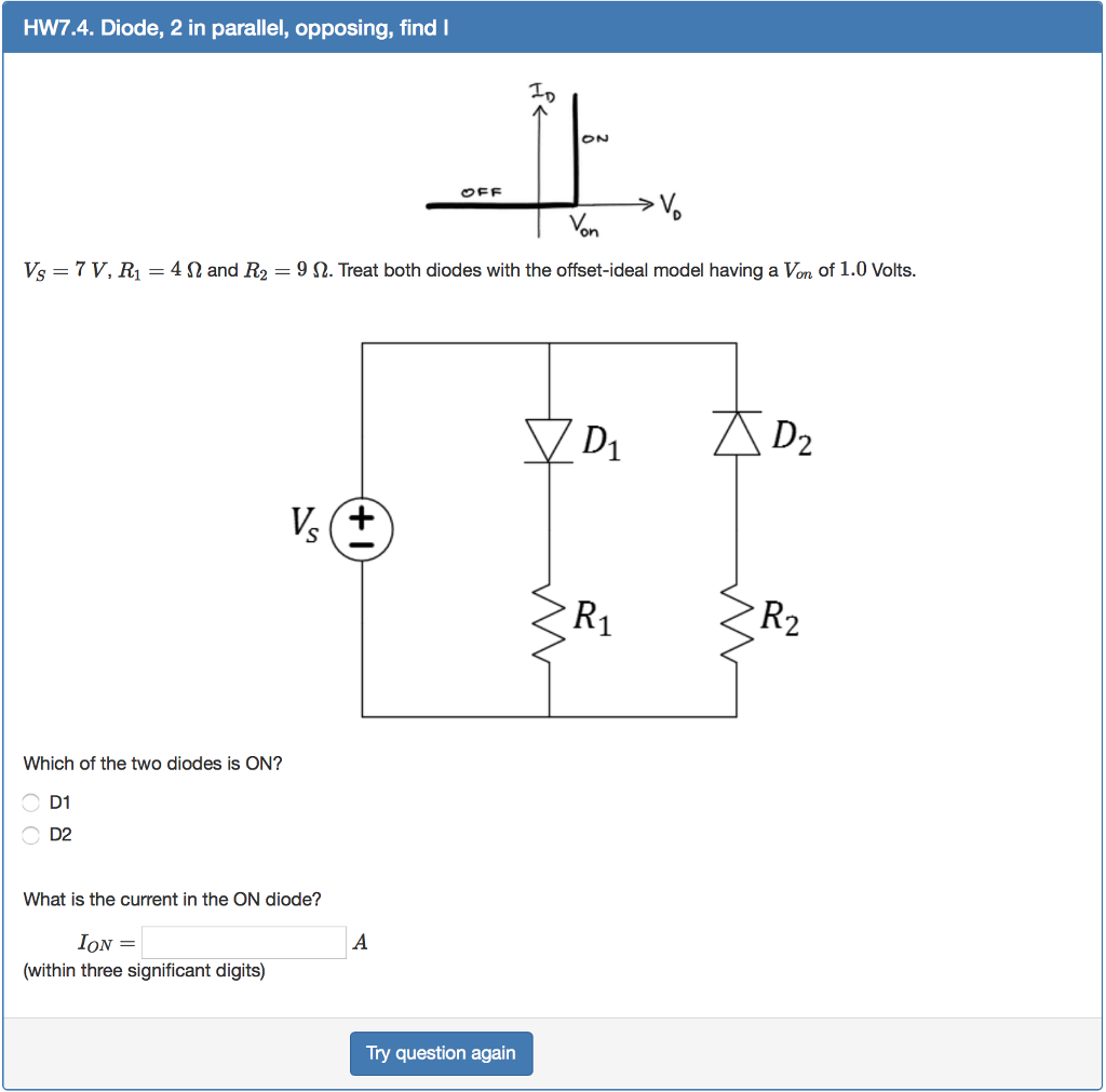 Solved Hw7.4. Diode, 2 In Parallel, Opposing, Find I Vs 7 V. 475