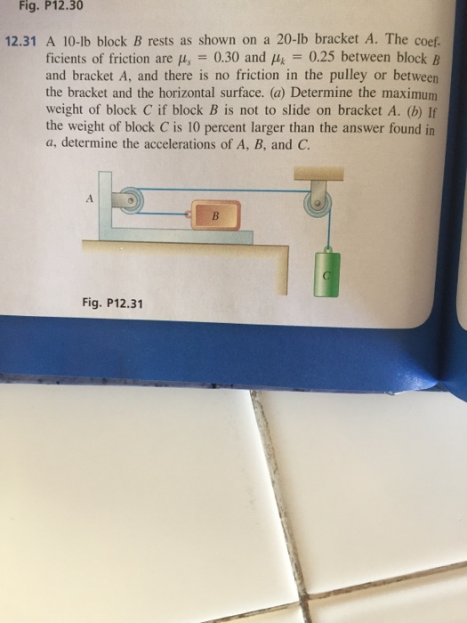 Solved A 10-lb Block B Rests As Shown On A 20-lb Bracket A. | Chegg.com