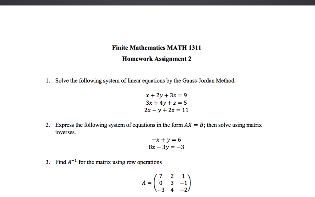 finite math homework answers