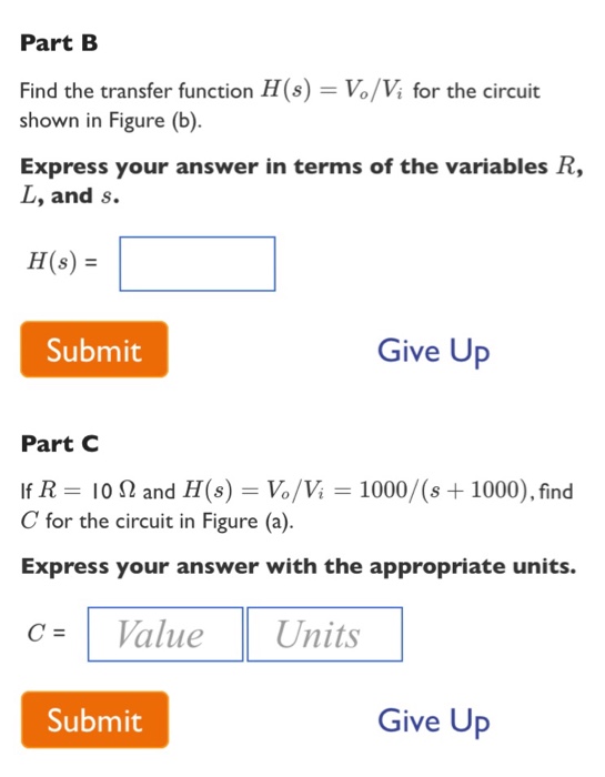 Solved Problem I Part A Find the transfer function H(s) = | Chegg.com