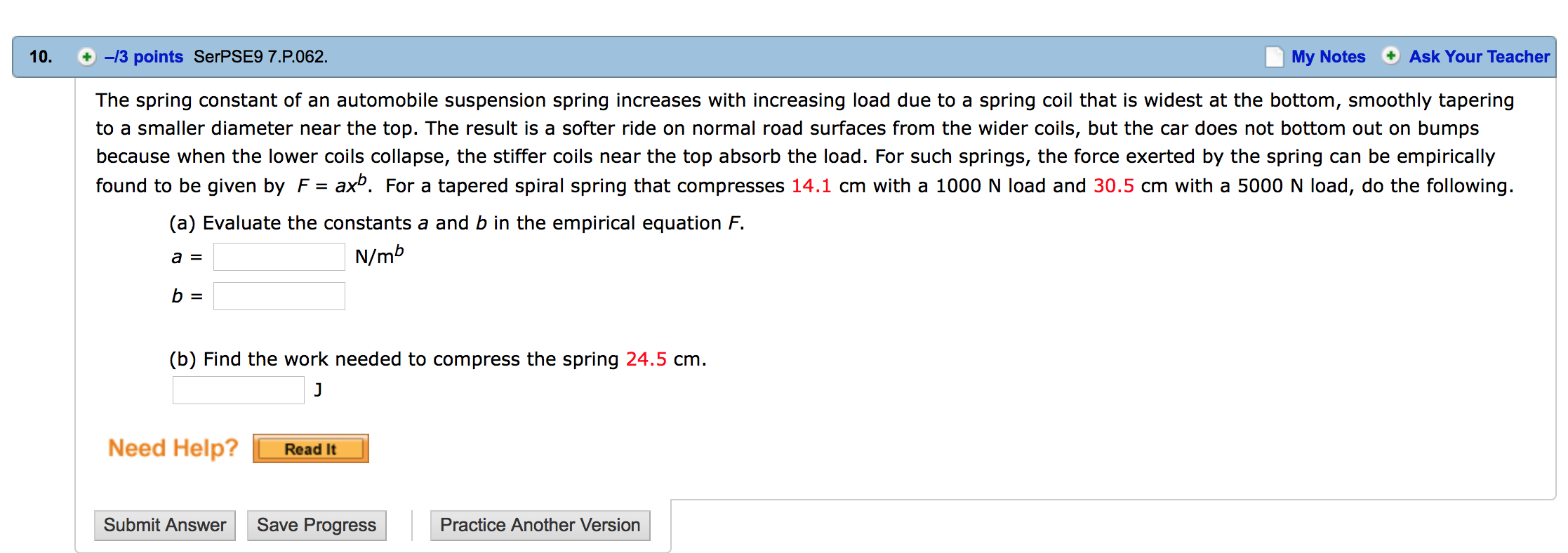 Solved The spring constant of an automobile suspension