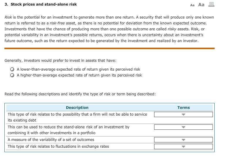 Solved 3. Stock Prices And Stand-alone Risk Risk Is The | Chegg.com