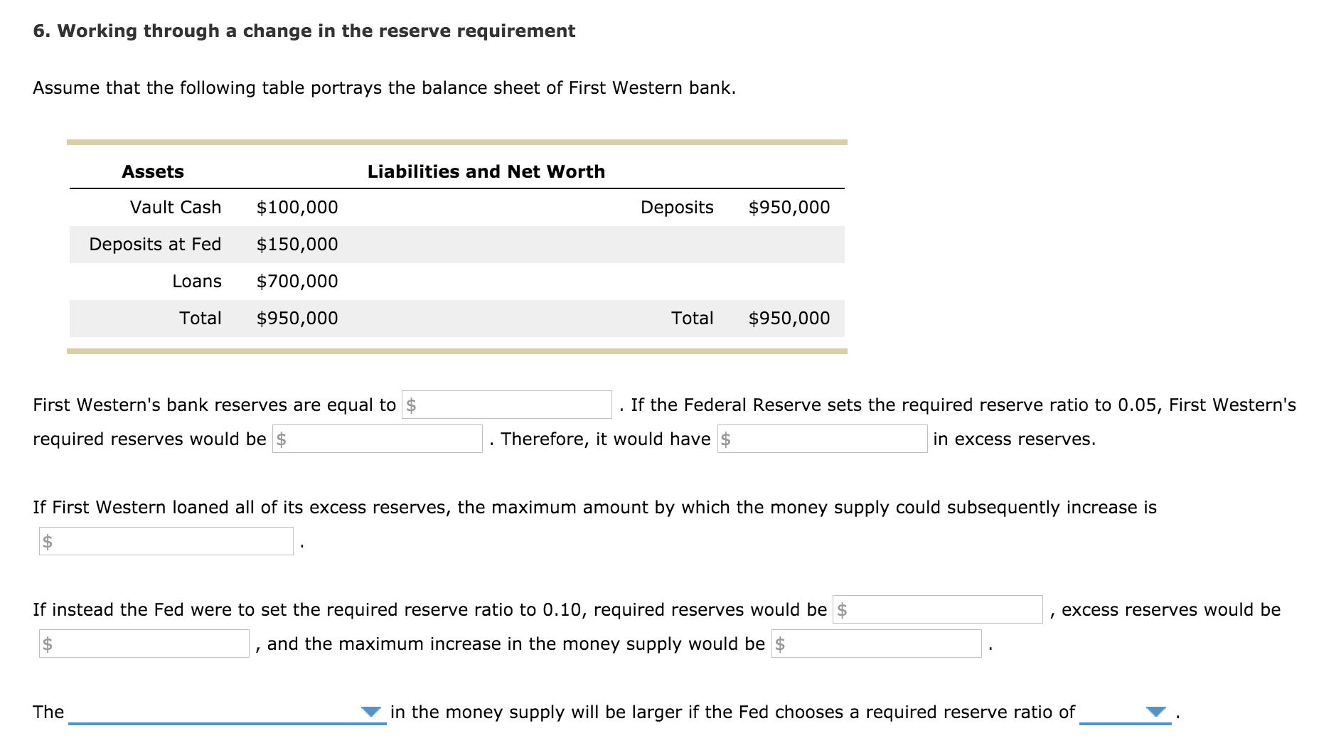 Solved 6. Working through a change in the reserve | Chegg.com