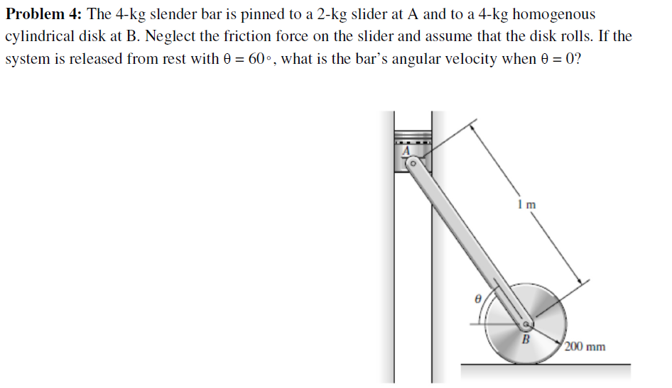 Solved The 4-kg slender bar is pinned to a 2-kg slider at A | Chegg.com