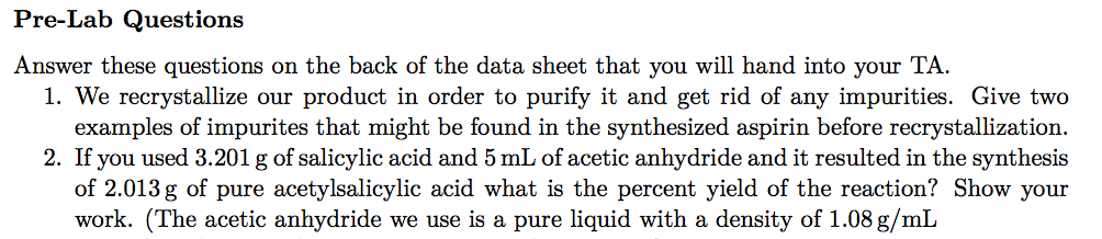 Solved Pre-Lab Questions Answer these questions on the back | Chegg.com