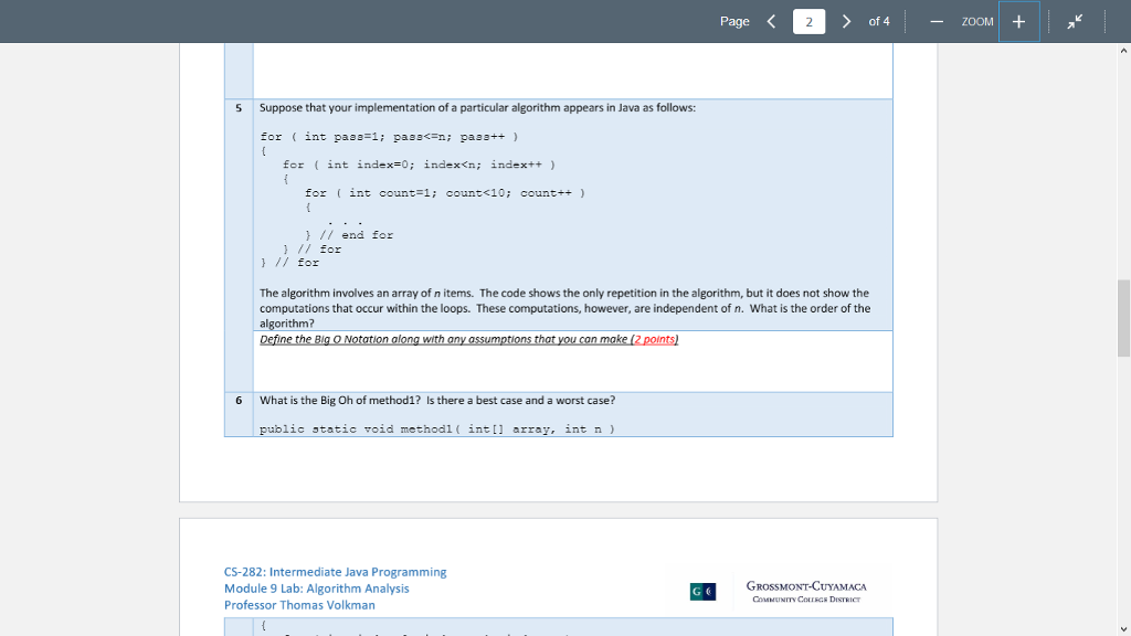 Page of 4 ZOOM CS-282: Intermediate Java Programming | Chegg.com