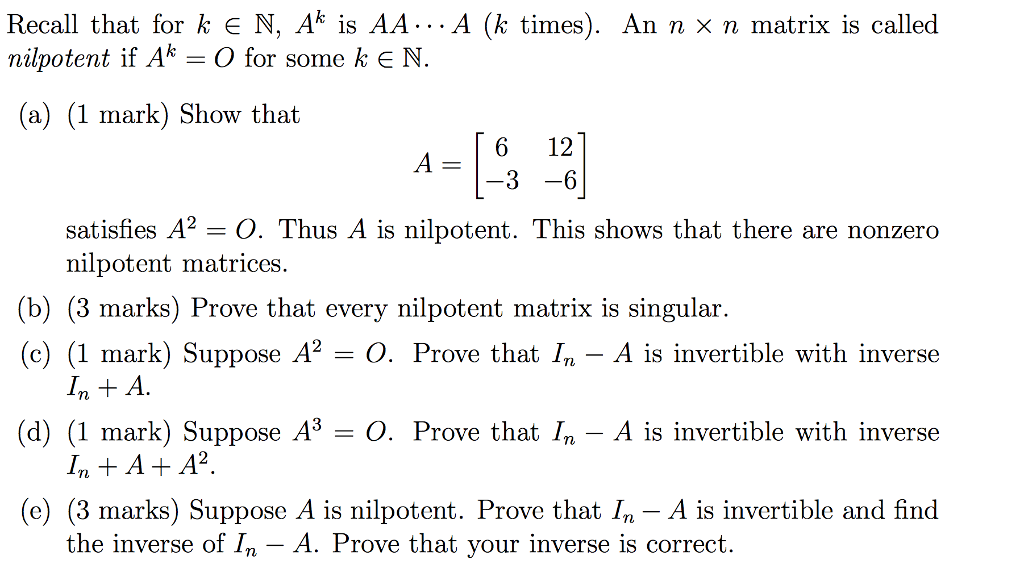Solved Recall that for k E N, A* is AA..A (k times). An n x