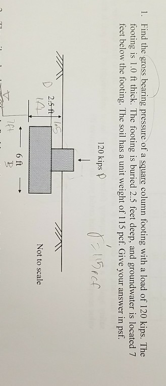 Solved 1. Find the gross bearing pressure of a square column | Chegg.com