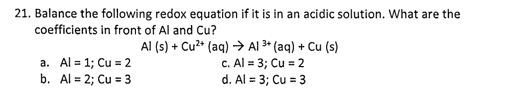 Solved Balance the following redox equation if it is in an | Chegg.com