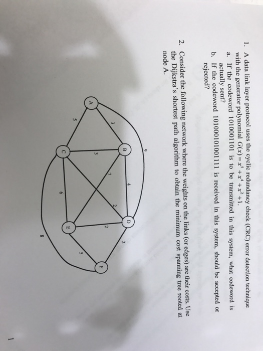 Solved A data link layer protocol uses the cyclic redundancy