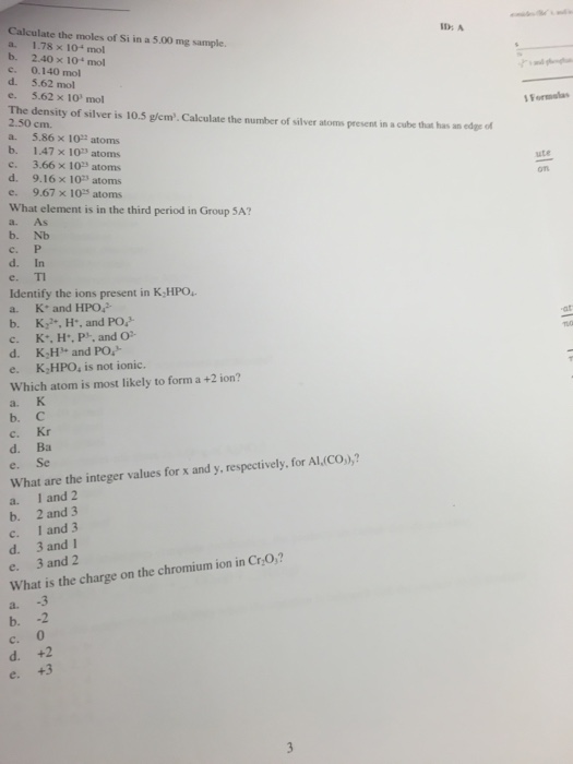 Solved Calculate the moles of Si in a 5.00 mg sample. a. | Chegg.com