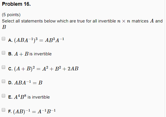 Solved Problem 16. (5 Points) Select All Statements Below | Chegg.com