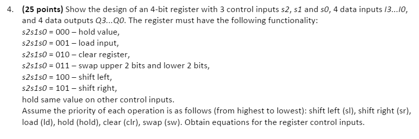 Solved Show the design of an 4-bit register with 3 control | Chegg.com