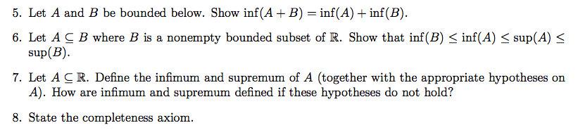 Solved 5. Let A And B Be Bounded Below. Show Inf(A B) Inf(A) | Chegg.com