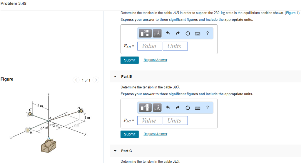 Solved Problem 3.48 Determine the tension in the cable AB in | Chegg.com