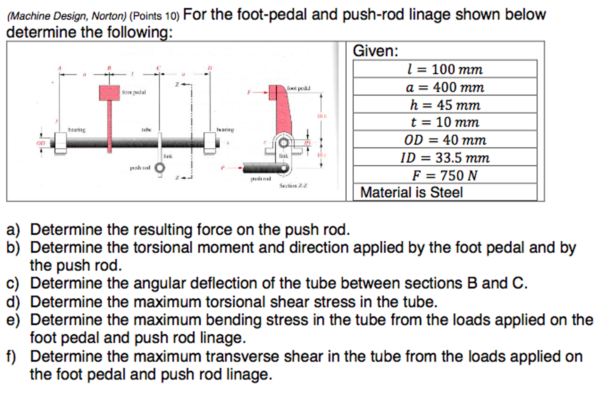 For the foot-pedal and push-rod linage shown below | Chegg.com