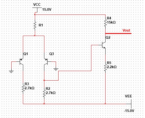 Solved VCC 15.0V R4 Vout dz Q1 Q3 R5 R3 R2 VEE 15.0V | Chegg.com