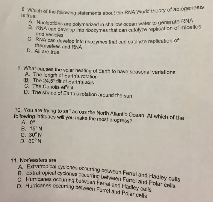 Solved These are a few easy oceanography questions, please | Chegg.com