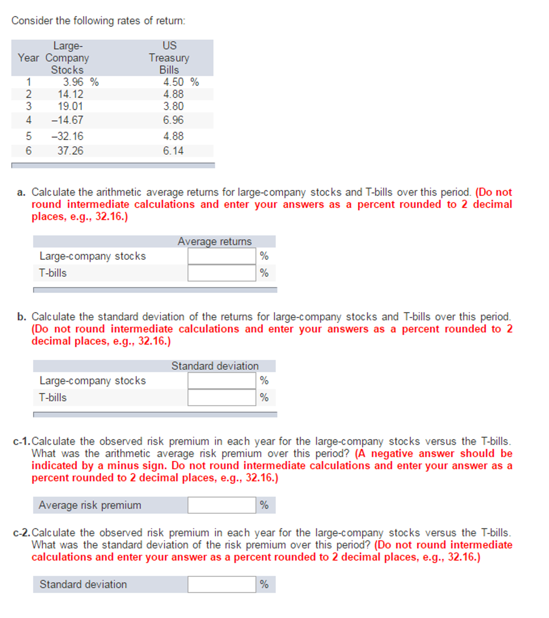 Solved Consider The Following Rates Of Return A Calculate 2172