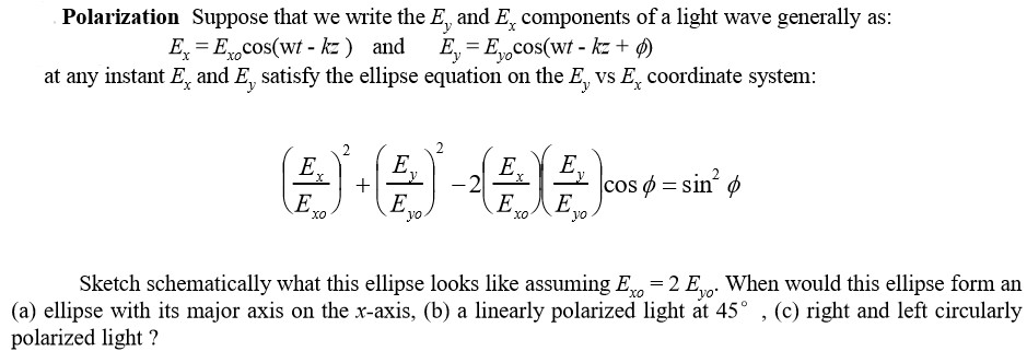 Solved Polarization Suppose that we write the E and Ex | Chegg.com