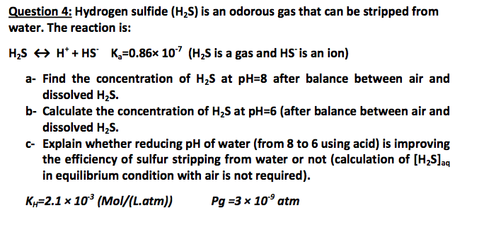 Solved Hydrogen Sulfide ) Is An Odorous Gas That Can Be 