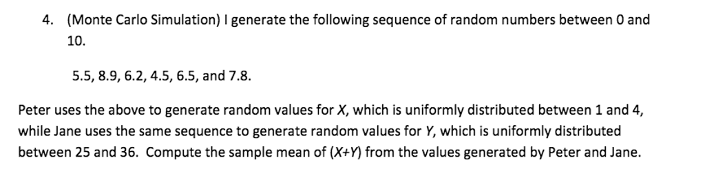 Generate the following sequence of random numbers | Chegg.com