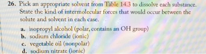 Solved Pick an appropriate solvent from Table 14.3 to | Chegg.com