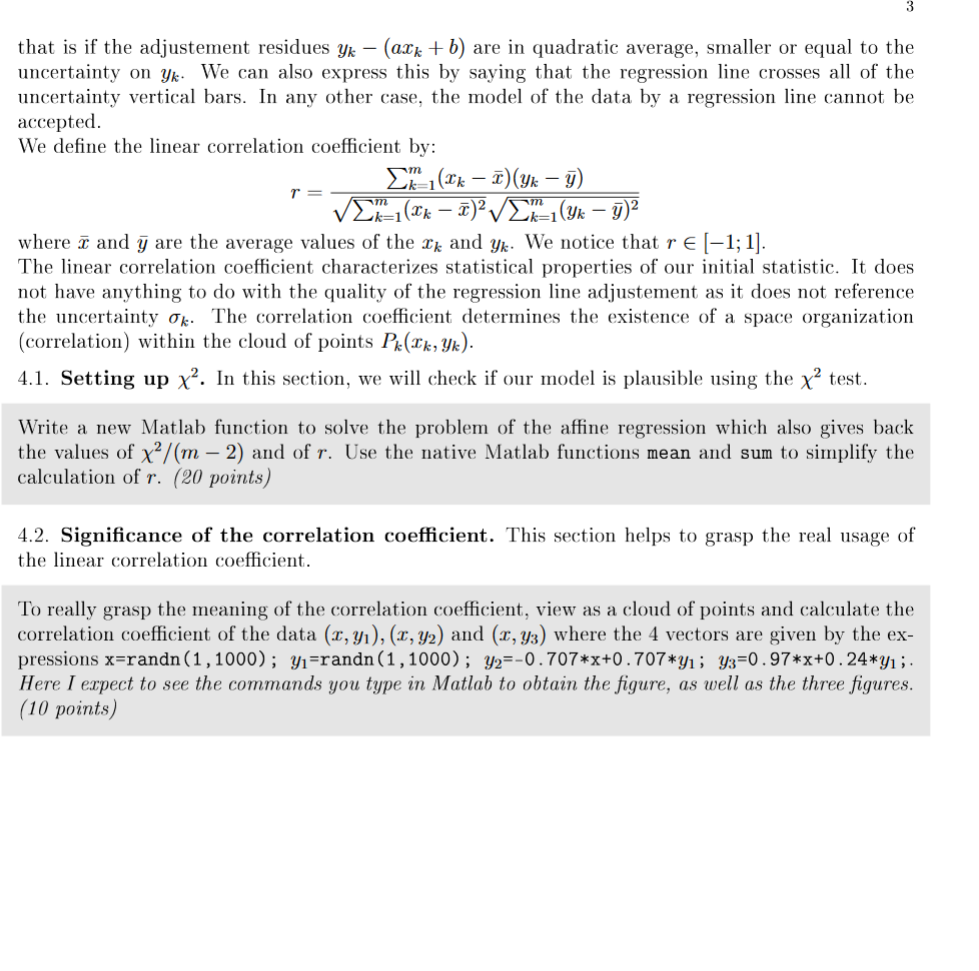 Matlab project: linear regressions using the least | Chegg.com