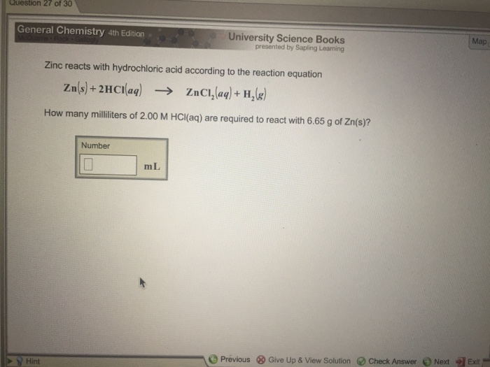 Solved Zinc reacts with hydrochloric acid according to the