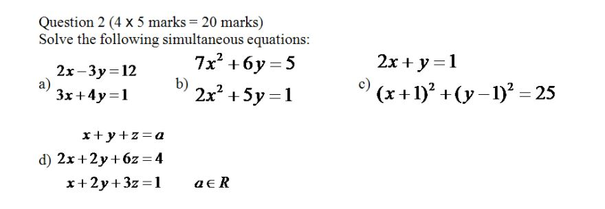 Solved Question 2 (4 x 5 marks 20 marks) Solve the following | Chegg.com