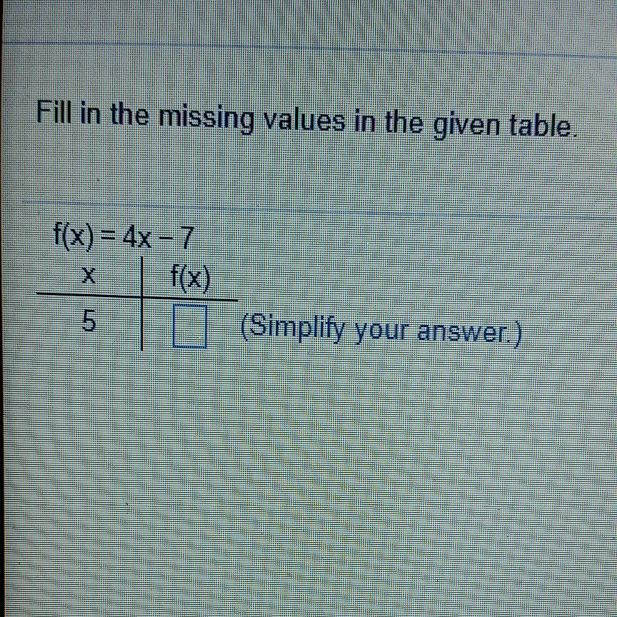 solved-fill-in-the-missing-values-in-the-given-table-x-f-x-chegg