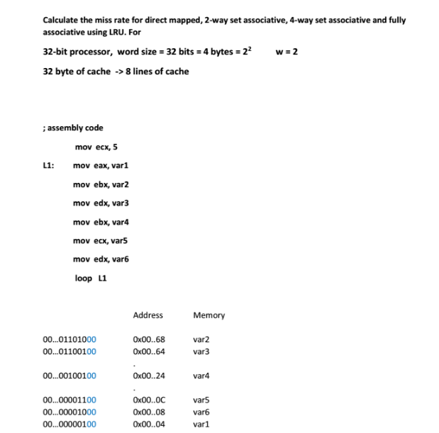 Solved Calculate the miss rate for direct mapping , 2 | Chegg.com