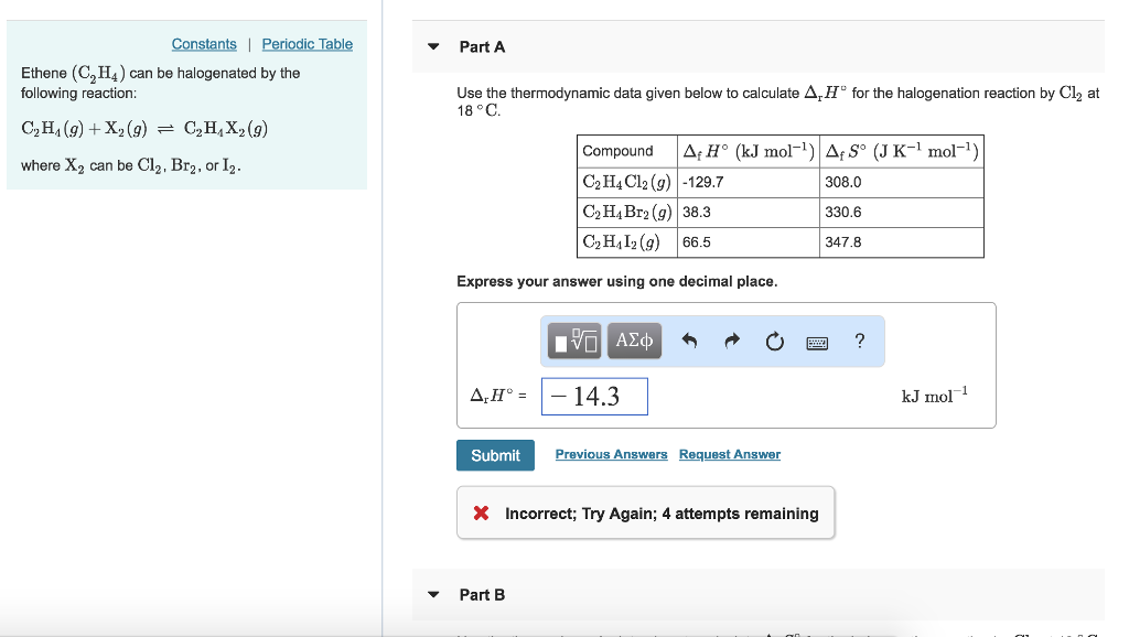 Solved Part A Ethene C2H4 can be halogenated by the Chegg