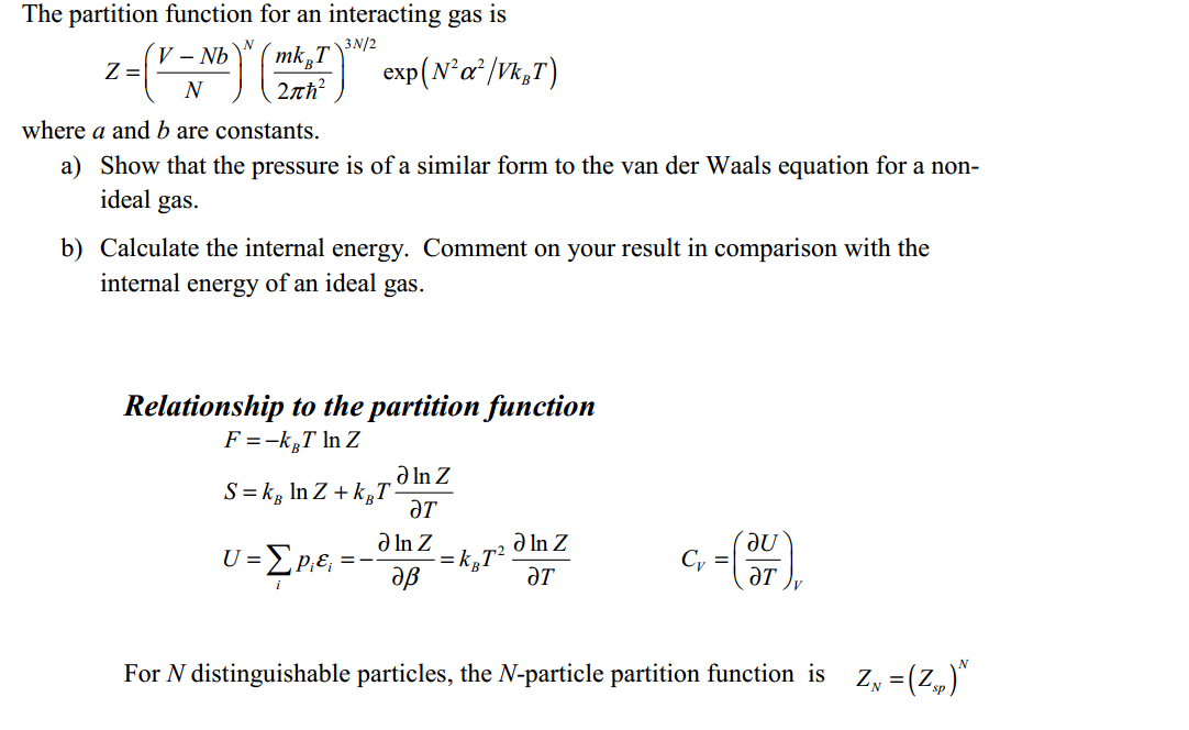 The partition function for an interacting gas is