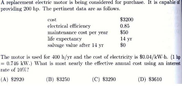 Solved A Replacement Electric Motor Is Being Considered For | Chegg.com