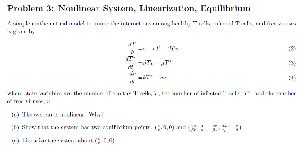 Solved Problem 3: Nonlinear System, Linearization. | Chegg.com