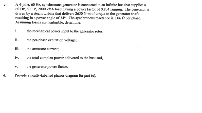 Solved A 4-pole, 60 Hz, synchronous generator is connect to | Chegg.com