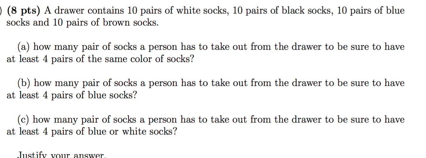 Solved A drawer contains 10 pairs of white socks 10 pairs Chegg com