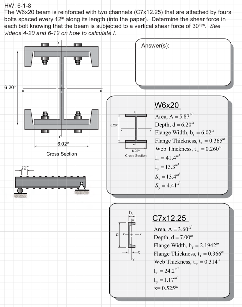 Solved HW 6-1-8 The W6x20 Beam Is Reinforced With Two | Chegg.com