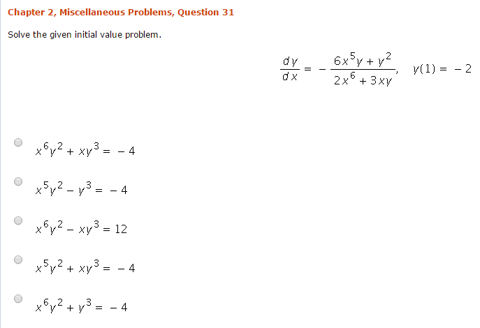 Solved Solve the given initial value problem. dy/dx = -6x^5Y | Chegg.com