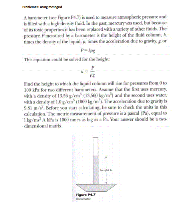 Solved Problem2 using meshgrid A barometer (see Figure