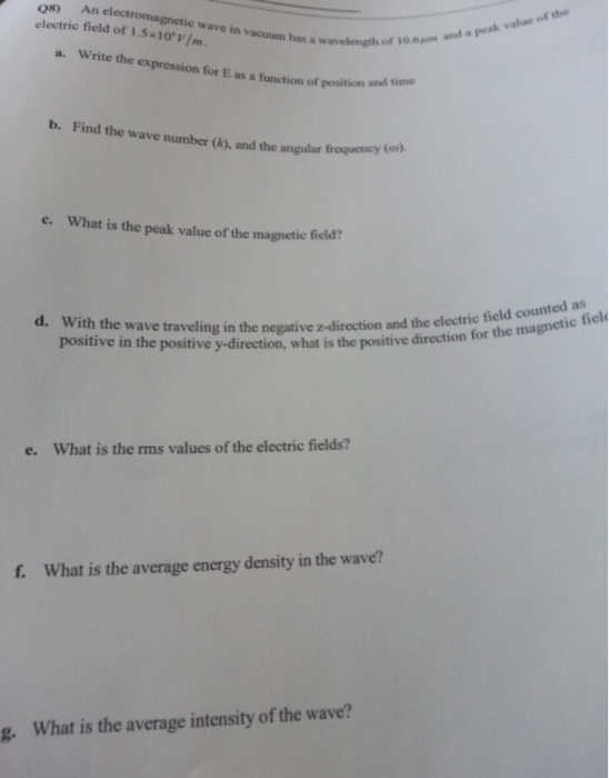 Solved An wave in vacuum has a wavelength of