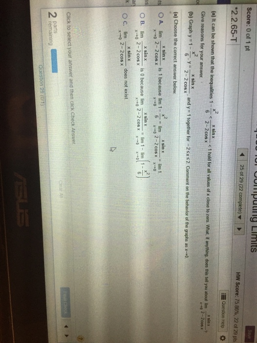 Solved Homework: 2.3 Techniques for Computing Limits Score: | Chegg.com